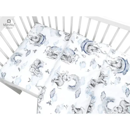 Slika Posteljina za bebe set 5 elem. Slonić i duga plavo - MimiNu