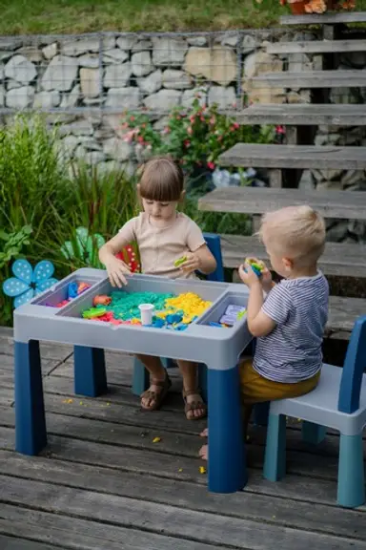 Slika Set dječjeg namještaja (stol, 2 stolice) Teggi Multifun Turquoise/Navy/Grey - Tega Baby