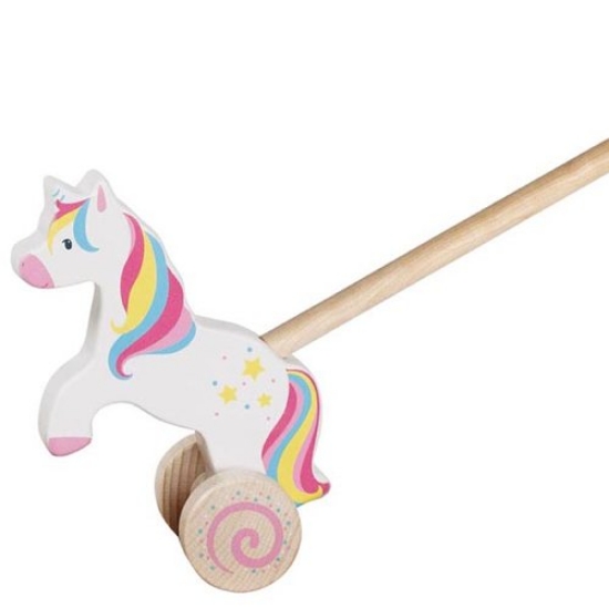 Slika Drvena guralica Unicorn 54869 - push-along igračka na kotačima Goki 