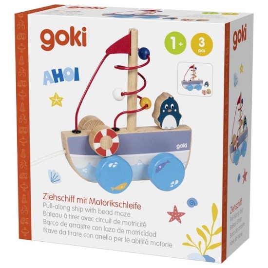 Slika Igračka Pull Along - Brod sa labirintom od perli Goki 