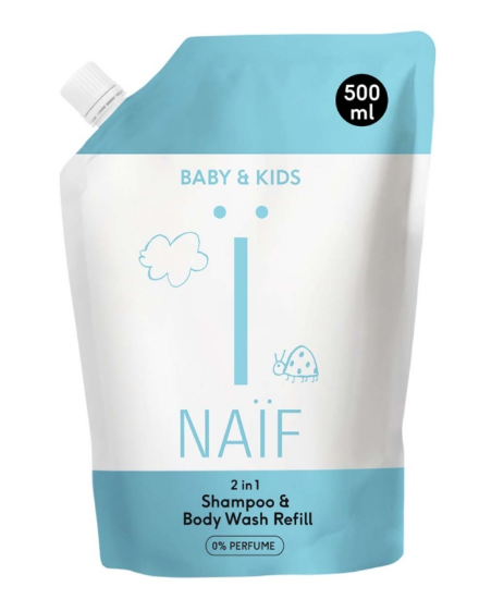 Slika Refil dječji hranjivi šampon i gel za kupanje 2u1 bez parfuma 500ml naïf® 