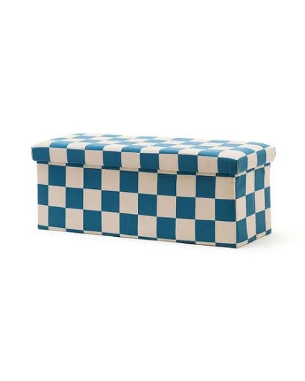 Slika Sjedalo i kutija za pohranu 80 cm, Pouffe check teal - Kid's Concept