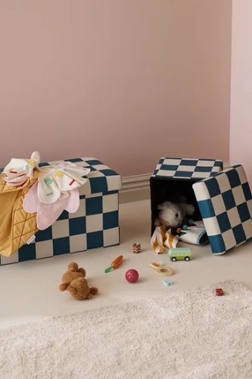 Slika Sjedalo i kutija za pohranu 80 cm, Pouffe check teal - Kid's Concept