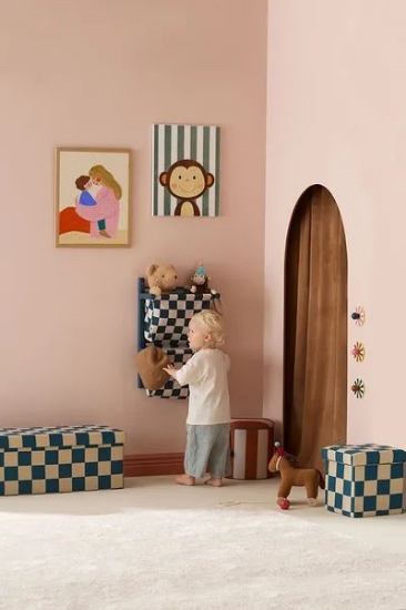 Slika Sjedalo i kutija za pohranu 80 cm, Pouffe check teal - Kid's Concept