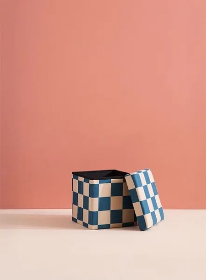 Slika Sjedalo i kutija za pohranu 30 cm, Pouffe check teal - Kid's Concept