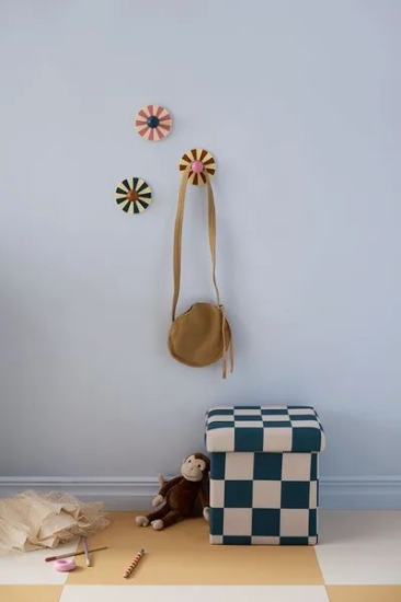 Slika Sjedalo i kutija za pohranu 30 cm, Pouffe check teal - Kid's Concept