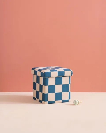 Slika Sjedalo i kutija za pohranu 30 cm, Pouffe check teal - Kid's Concept