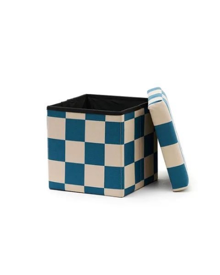 Slika Sjedalo i kutija za pohranu 30 cm, Pouffe check teal - Kid's Concept