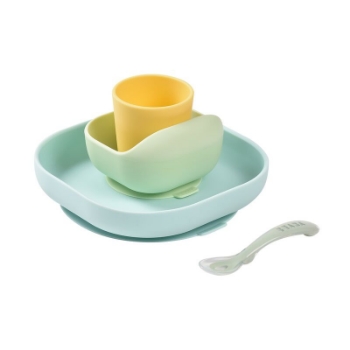 Slika Silikonski Set za Jelo 4-djelni Yellow/Green - Beaba