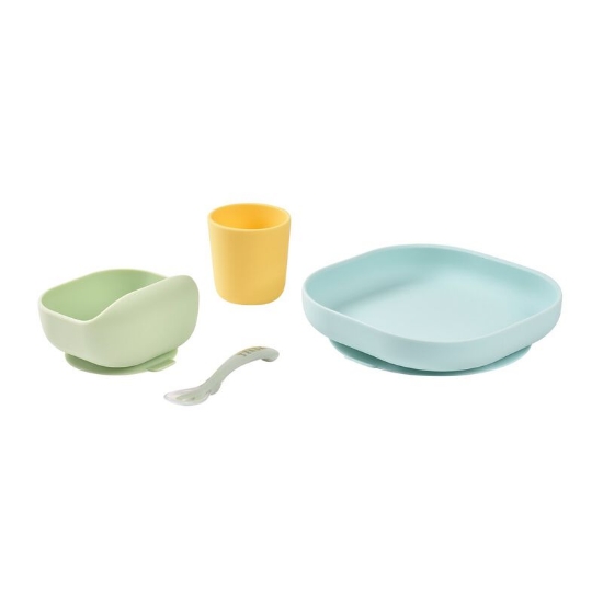 Slika Silikonski Set za Jelo 4-djelni Yellow/Green - Beaba
