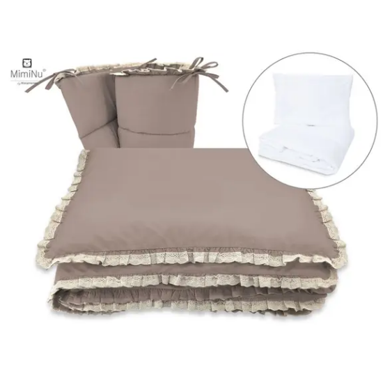 Slika Premium Royal posteljina za dječji krevetić 5-dijelni set - Mokka s čipkom MimiNu