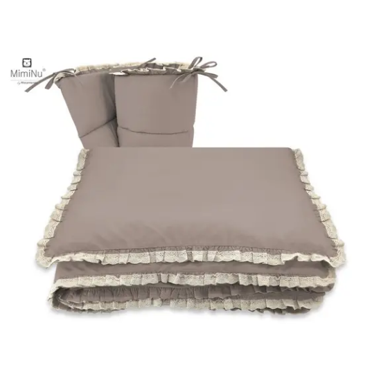 Slika Premium Royal posteljina za dječji krevetić 5-dijelni set - Mokka s čipkom MimiNu