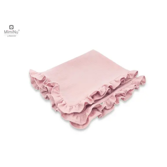Slika Premium Dekica od pamučnog muslina 135x100 cm s ukrasnim volanom Puder Roza - MimiNu