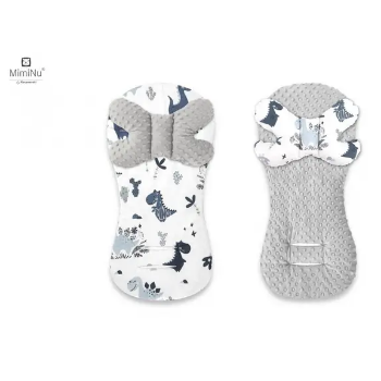 Slika Univerzalni dvostrani umetak za kolica, auto i biciklističko sjedalo + putni jastuk Dino blue  + minky grey - MimiNu