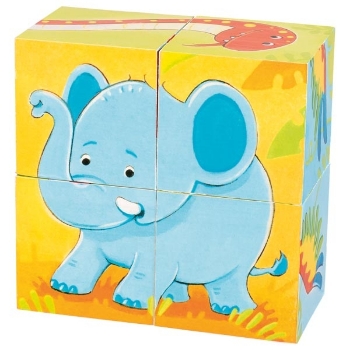 Slika Drvene puzzle kocke - Divlje životinje, 4 kocke, 6 slagalica Goki 