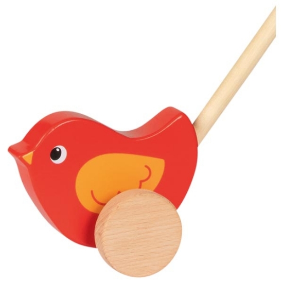 Slika Drvena guralica Push Along - Ptičica, 10 cm Goki 
