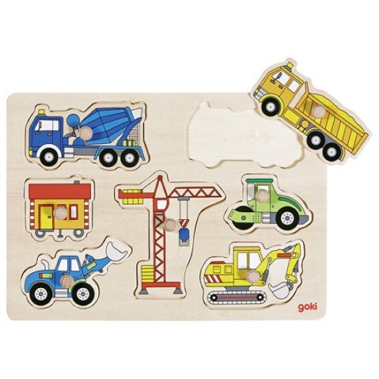 Slika Drvena puzzle igračka s gumbima - Gradilište 57593, 7 dijelova Goki 
