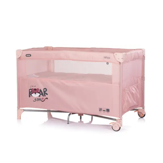 Slika Putni krevetić RELAX Tiger sa spuštajućom bočnom stranicom Pink Powder - Chipolino