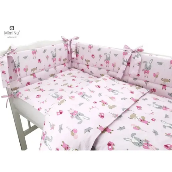 Slika Posteljina set 5 elem. Bunny and Fox Pink (za krevetić 120x60 cm) - MimiNu