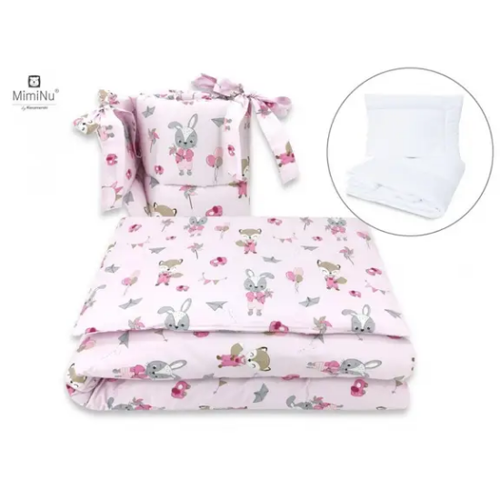 Slika Posteljina set 5 elem. Bunny and Fox Pink (za krevetić 120x60 cm) - MimiNu