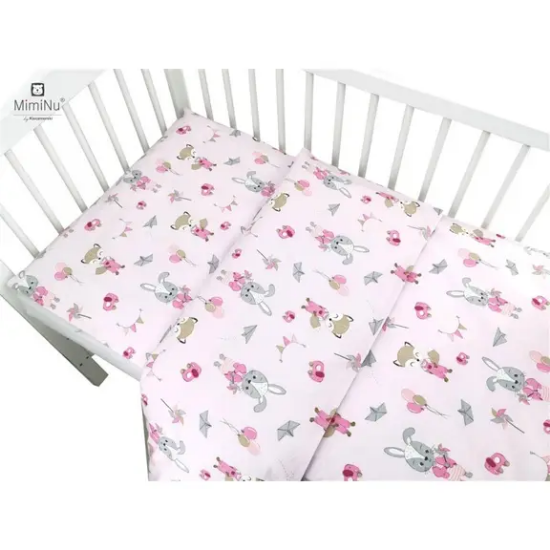 Slika Posteljina set 5 elem. Bunny and Fox Pink (za krevetić 120x60 cm) - MimiNu