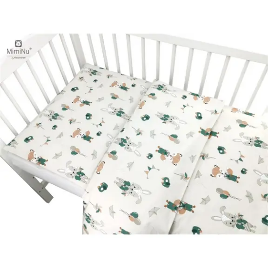 Slika Posteljina set 5 elem. Bunny and Fox Beige (za krevetić 120x60 cm) - MimiNu