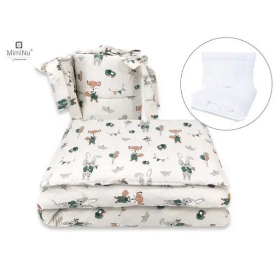 Slika Posteljina set 5 elem. Bunny and Fox Beige (za krevetić 120x60 cm) - MimiNu