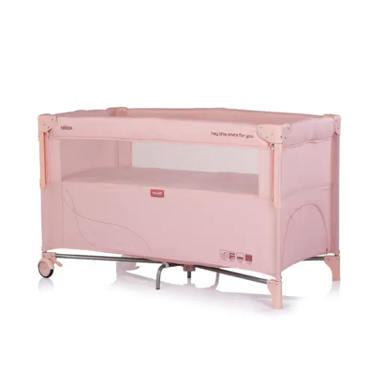 Slika Putni krevetić RELAX sa spuštajućom bočnom stranicom Pink Powder Linen - Chipolino