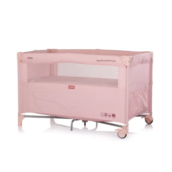 Slika Putni krevetić RELAX sa spuštajućom bočnom stranicom Pink Powder Linen - Chipolino