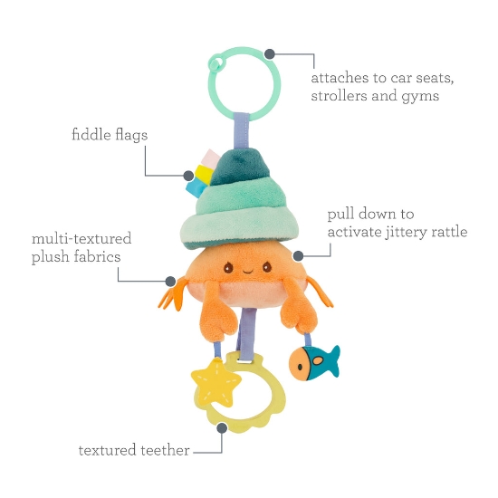 Slika Plišana zvečka i grickalica Pull & Shake Jittery Pal - Hermit Crab Infantino 