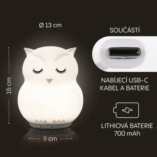 Slika Zopa silikonska LED noćna lampica s glazbom – veličina L Owl