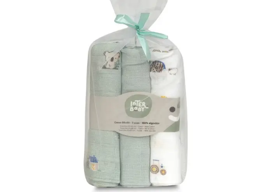 Slika Set tetra pelena Koala Mint – 3 kom (80 × 80 cm) - Interbaby