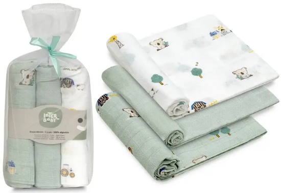 Slika Set tetra pelena Koala Mint – 3 kom (80 × 80 cm) - Interbaby