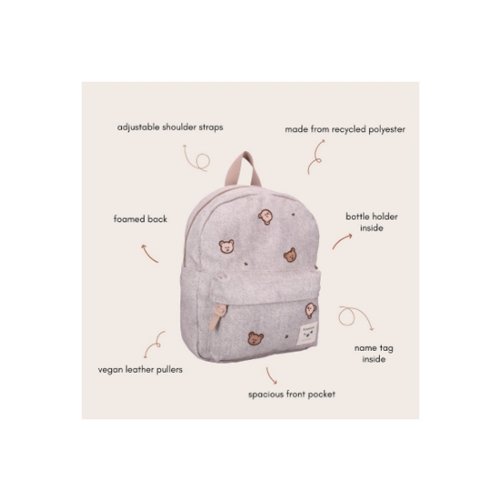 Slika Dječji ruksak Blossom and Bows - Teddy Bears Grey Jeans Kidzroom 