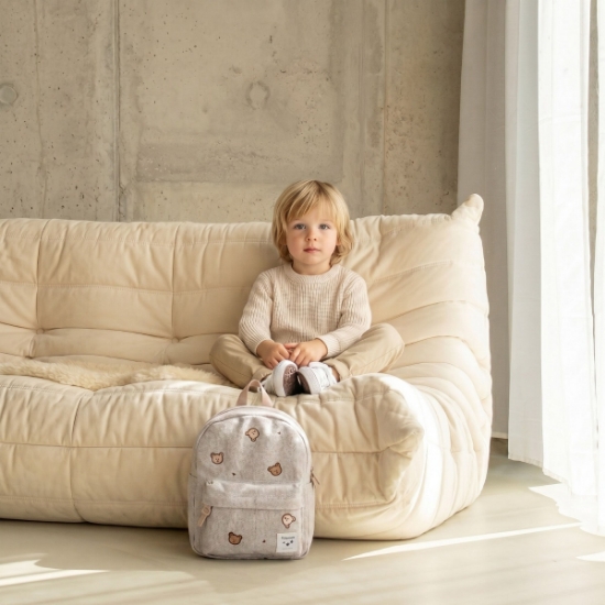Slika Dječji ruksak Blossom and Bows - Teddy Bears Grey Jeans Kidzroom 