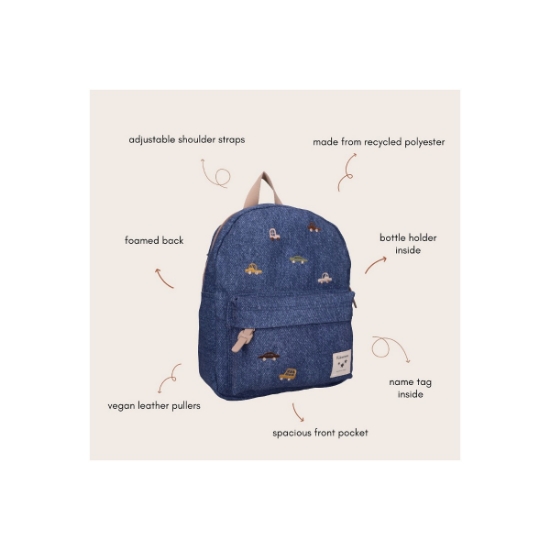Slika Dječji ruksak Blossom and Bows - Cars Blue Jeans Kidzroom 