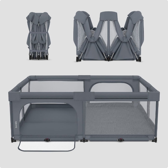 Slika Dječja igraonica/vrtić Florence XL Easy Fold 180x200x68 cm, Grey Stone Lionelo 