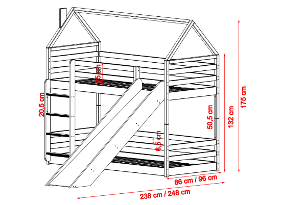 Slika Krevet na kat s toboganom PLAY 80x180 sivi