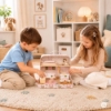 Slika Drvena kućica za lutke u prijenosnom koferu, set od 20 dodataka Ecotoys 