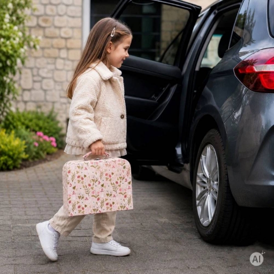 Slika Drvena kućica za lutke u prijenosnom koferu, set od 20 dodataka Ecotoys 