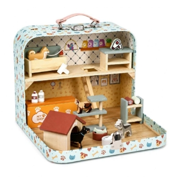 Slika Drveni Pet Shop u prijenosnom koferu, set od 23 dodataka Ecotoys 